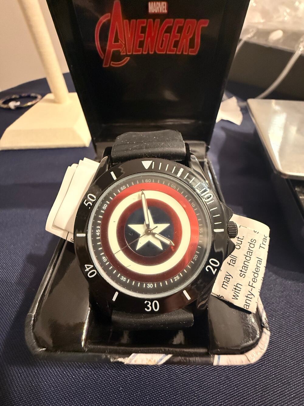 Marvel Avengers Captain America Shield Watch Black Strap Works New Battery